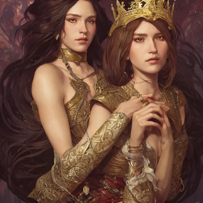 Image similar to portrait of a queen, D&D, fantasy, highly detailed, digital painting, artstation, smooth, sharp focus, illustration, art by artgerm and greg rutkowski and alphonse mucha