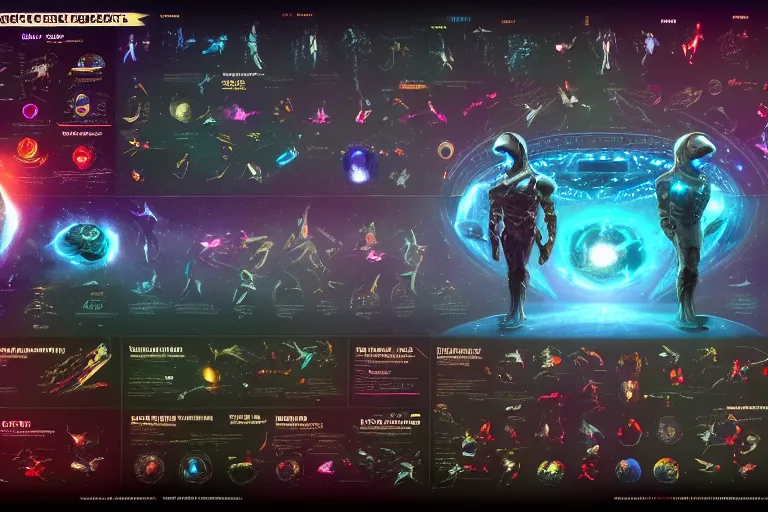 Image similar to detailed infographic poster, center aligned, depicting humanity's stats, abilities and popularity with various extraterrestrial cultures, in the style of wlop, illustration, epic, fantasy, hyper detailed, smooth, unreal engine, sharp focus, ray tracing