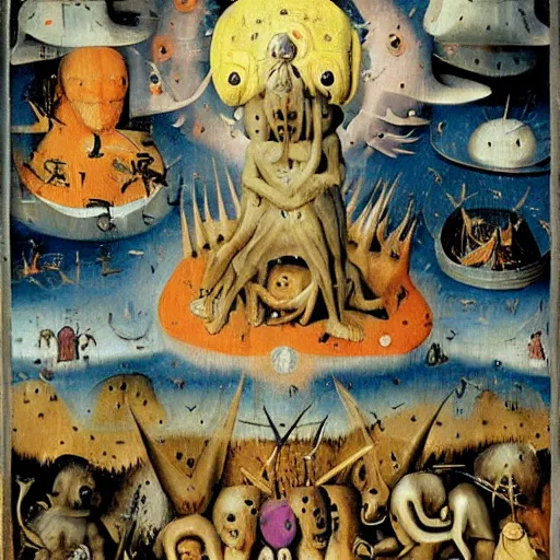 Image similar to apocalypse. By hieronymous Bosch and Lisa Frank