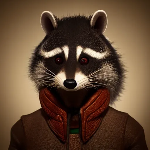 Prompt: portrait of a smiling devious racoon, dramatic lighting, 3d rendered in octane, trending on cgsociety,