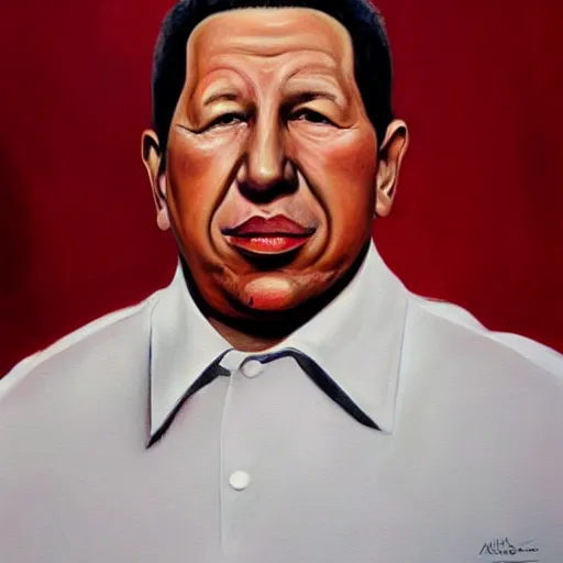 Image similar to an ultra - realistic portrait painting of hugo chavez in the style of alex ross. 4 k. ultra - realistic. highly detailed. epic lighting.