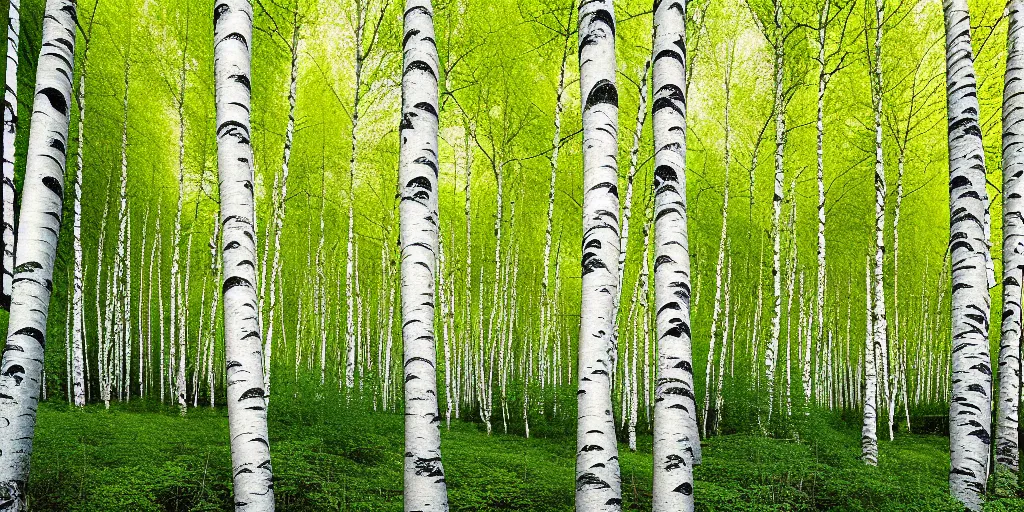 Prompt: lush birch forest, dense vegetation, against light, bright details, contrasting, daylight, highly detailed, by dieter rams 2 0 0 0, national geographic magazine, reportage photo, natural colors