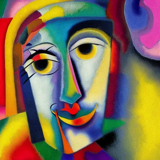 Image similar to random background; painting of a face by Kandinsky with smooth gradients; 3d unreal engine, 4k 3d render