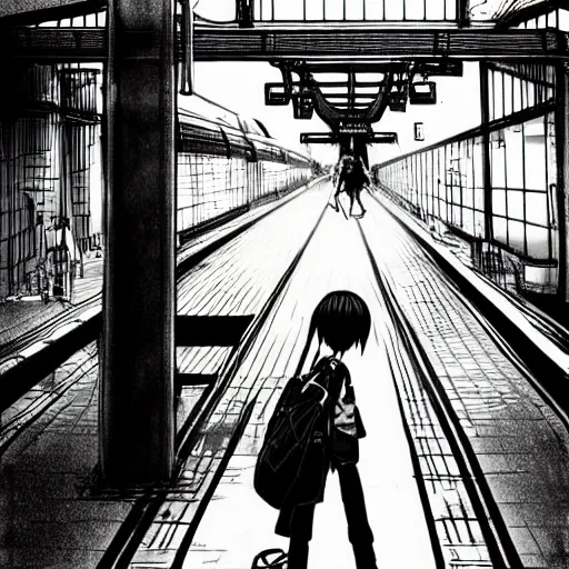 Image similar to Anime Summer girl on train station by Tsutomu Nihei