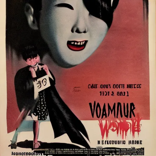 Image similar to 1 9 5 0 s movie poster for a japanese horror film about a vampire,