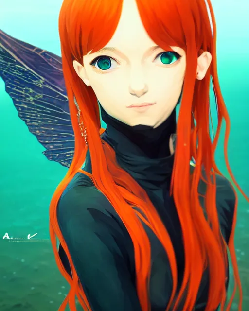 Prompt: portrait of a sea witch with fish wings, confident pose, pixie, genshin impact, majestic, satanic, sharp focus, illustration, highly detailed, concept art, matte, trending on artstation, anime, art by ilya kuvshinov, strong strokes, photo of asuna from sao