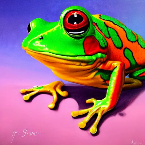 Image similar to a detailed mate painting of a rainbow clown frog'by stephanie law, existential horror, trending on cgsociety artstation, highly detailed, 8 k, masterpiece, super resolution.
