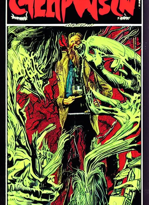 Prompt: Chistopher Walken, Creepshow (1982) comic book cover, artwork by Bernie Wrightson, full color, detailed