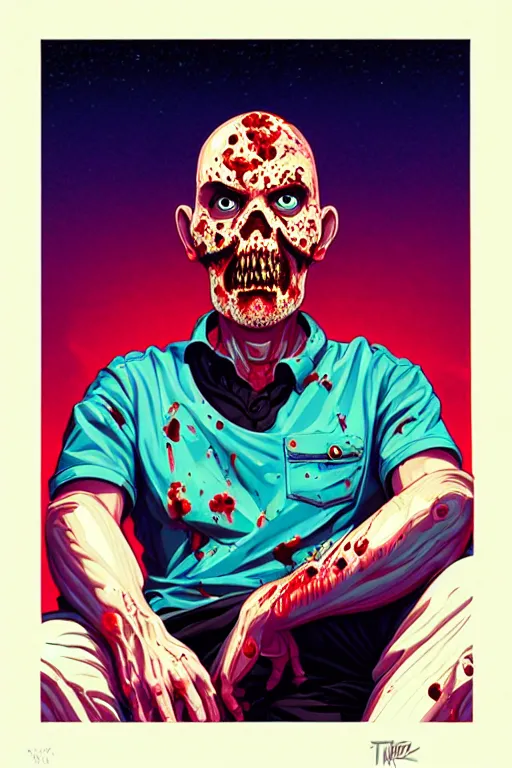 Image similar to a zombie dad sitting on the couch and watching tv, tristan eaton, victo ngai, artgerm, rhads, ross draws