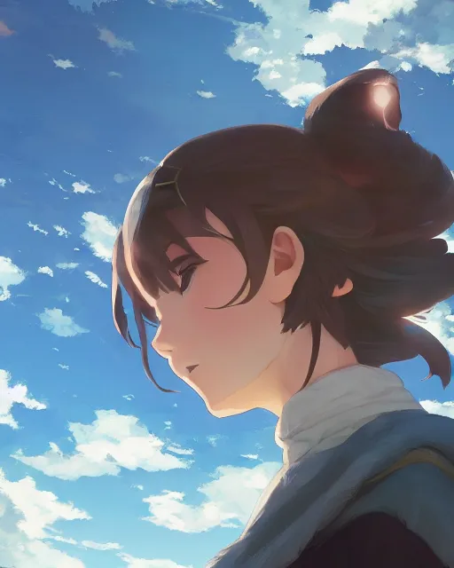 Prompt: a girl watching looking up at the clouds, full shot, atmospheric lighting, detailed face, by makoto shinkai, stanley artger m lau, wlop, rossdraws, james jean, andrei riabovitchev, marc simonetti, krenz c