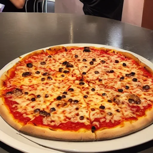 Image similar to terrible pizza with weird toppings, one star review, never eating here again