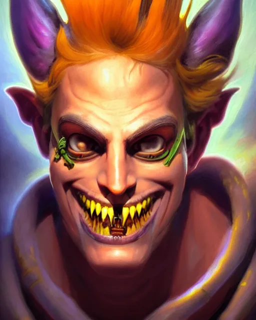 Prompt: junkrat from overwatch, slight smile, fantasy, fantasy art, fantasy, colorful, elegant, character portrait, portrait, close up, highly detailed, intricate detail, amazing detail, sharp focus, vintage fantasy art, vintage sci - fi art, radiant light, caustics, by boris vallejo