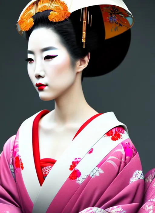 Prompt: Geisha photo portrait, beautiful makeup, pearlescent skin, elegant pose, highly detailed kimono, photorealism, artstation, different point of view, sharp focus, photorealistic, soft diffuse lights, canon 5D 50 mm lens