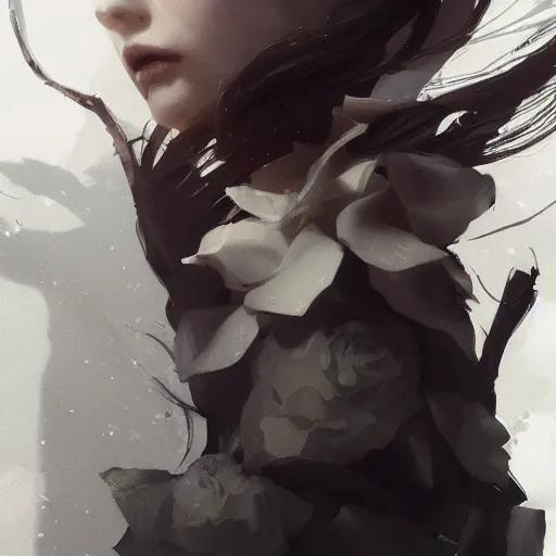 Image similar to a close up illustration of a white rose, dramatic lighting, illustration by Greg rutkowski, yoji shinkawa, 4k, digital art, concept art, trending on artstation