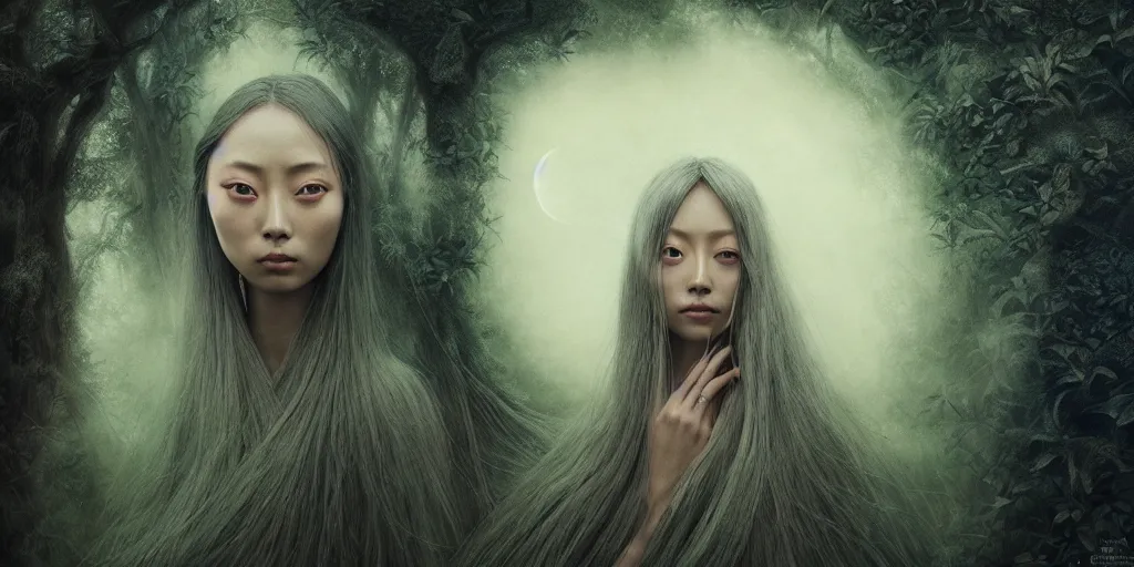 Image similar to wuxia, forest, moonlight, gemma chen, madison beer, angela sarafyan, pinup, intricate beautiful faces, surrealistic painting by agostino arrivabene, vanessa beecroft, anka zhuravleva, mary jane ansell, peter mohbacher, gerald brom