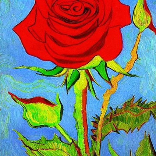 Prompt: red rose, van gogh style