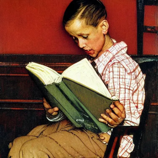 Image similar to norman rockwell painting of a person reading a book