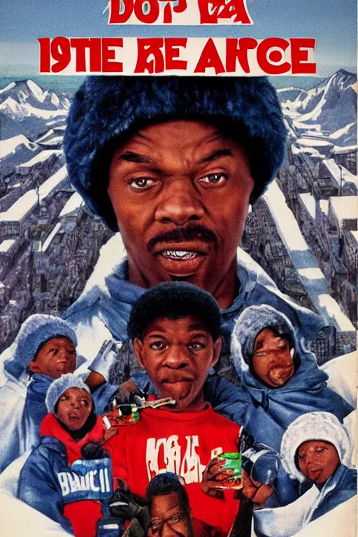 Prompt: poster the movie 1 9 8 8 ussr don't be a menace to south central while drinking your juice in the hood, perfect symmetrical eye, soviet russian winter fur hat with earflaps ushankas