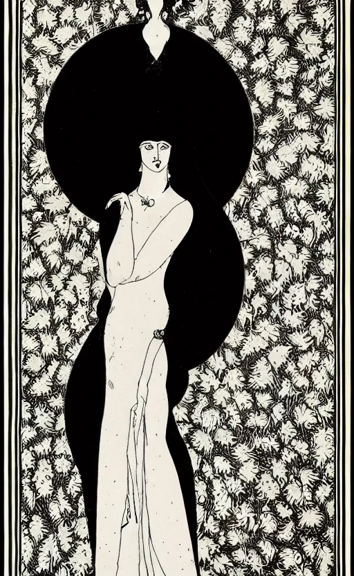 Image similar to salome, beautiful background and border, by aubrey beardsley, highly detailded