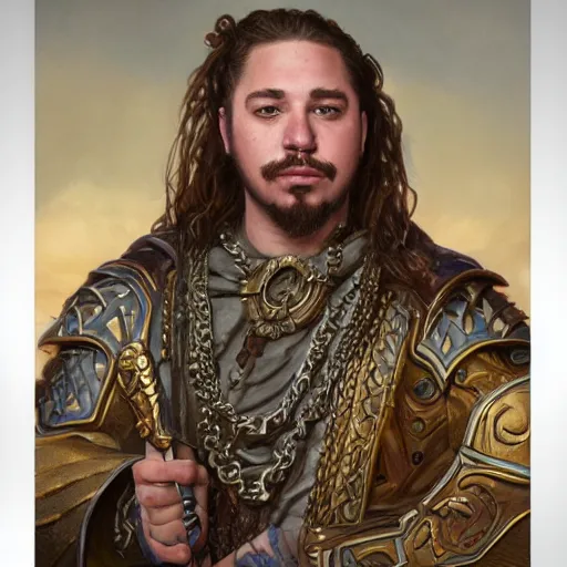 Image similar to Post Malone as a fantasy D&D character, portrait art by Donato Giancola and James Gurney, digital art, trending on artstation