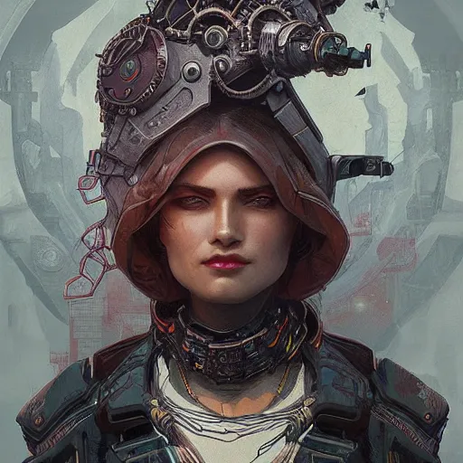 Prompt: character portrait of a retrofuturistic forg, dystopian cyberpunk steampunk soviet mood, intricate, wild, highly detailed, digital painting, artstation, upper body, concept art, smooth, sharp focus, illustration, art by artgerm and greg rutkowski and alphonse mucha