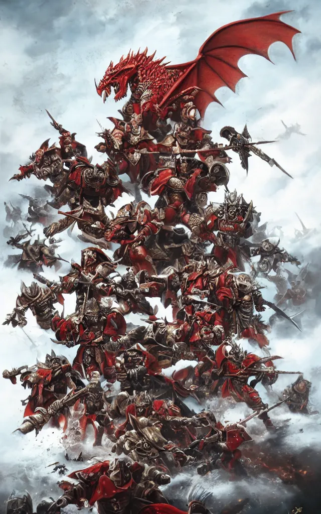 Image similar to warhammer battle scene versus scarlet nordic dragon movie poster by kekai kotaki