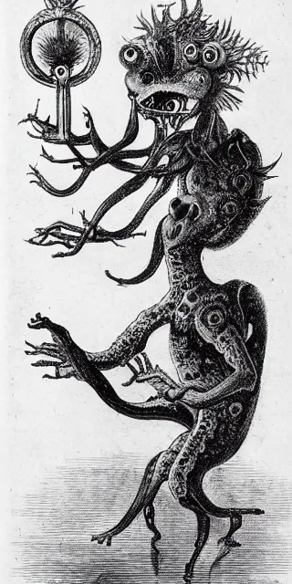 Image similar to whimsical freaky creature sings a unique canto about'as above so below'being ignited by the spirit of haeckel and robert fludd, breakthrough is iminent, glory be to the magic within