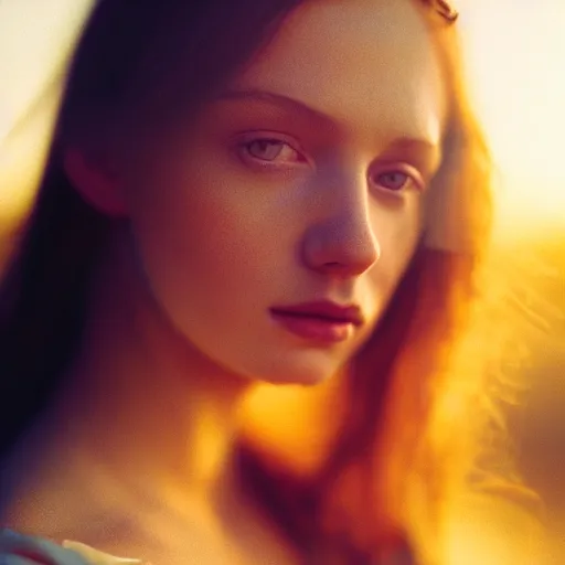 Prompt: closeup photographic portrait of a stunningly beautiful english renaissance vogue female in soft dreamy light at sunset, beside the river, soft focus, contemporary fashion shoot, hasselblad nikon, in a denis villeneuve movie, by edward robert hughes, annie leibovitz and steve mccurry, david lazar, jimmy nelsson, hyperrealistic, perfect face