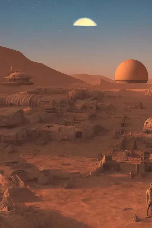 Prompt: retro Tatooine by Mark maggiori, Matte painting, trending on artstation and unreal engine