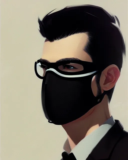 Image similar to a ultradetailed beautiful panting of a stylish man wearing black medical mask, by ilya kuvshinov, greg rutkowski and makoto shinkai, trending on artstation