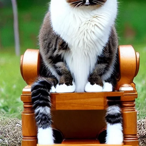 Prompt: cat as a king sitting on a throne ruling the world