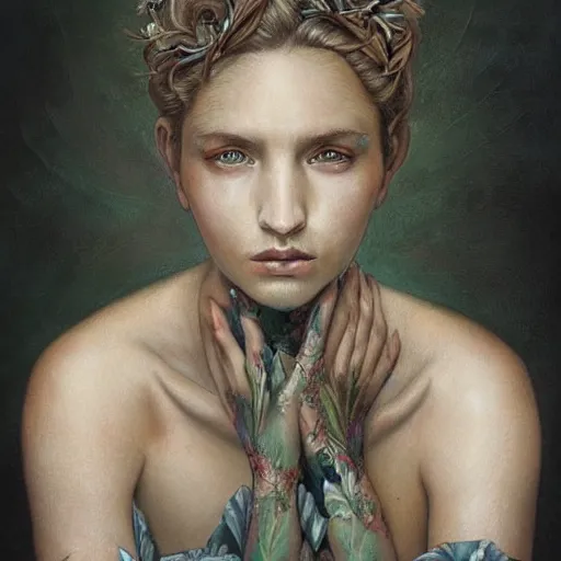 Prompt: masterpiece portrait woman, by marco mazzoni and zdzislaw beksinksi