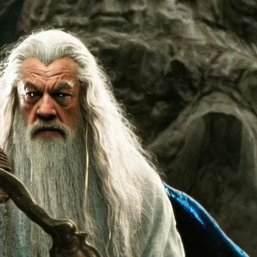 Prompt: film still of leonardo di caprio as gandalf standing against balrog in lord of the rings 2 0 0 1