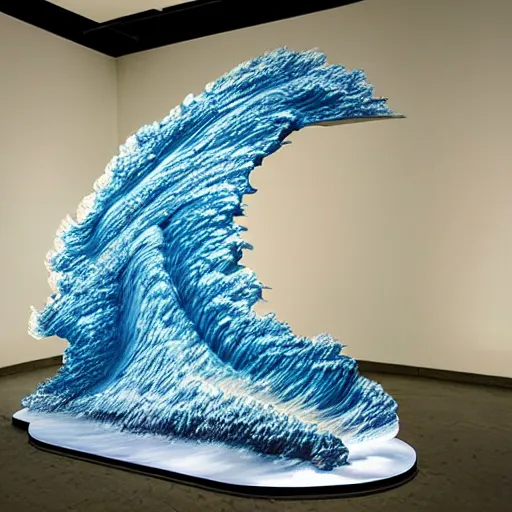 Prompt: photography of a kanagawa wave, 3 d resin sculpture, cinematic lighting, volumetric lighting, by richard orlinski