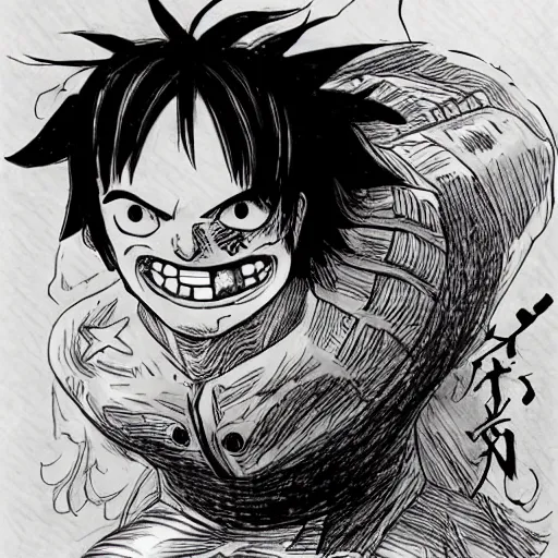 Image similar to [ luffy mustache ] ( by kim jung gi ) ( by kentaro miura )