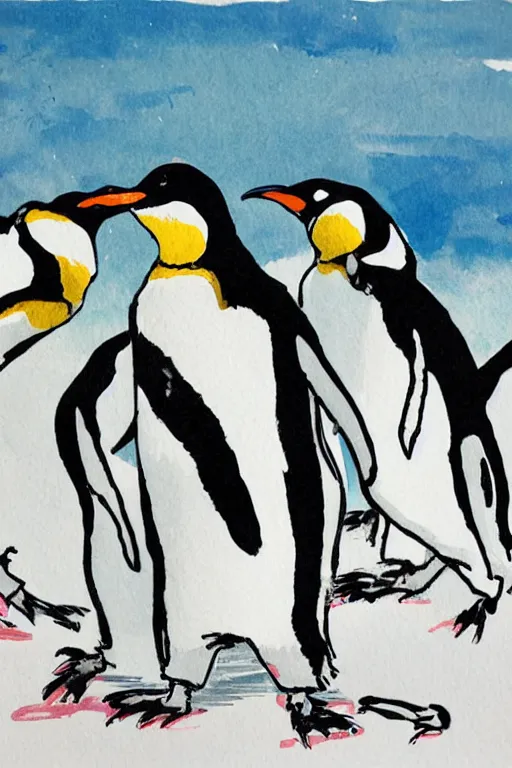 Image similar to penguins dancing in chuncheon by quentin blake