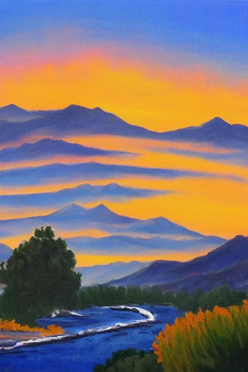 Image similar to bob ross painting of los angeles
