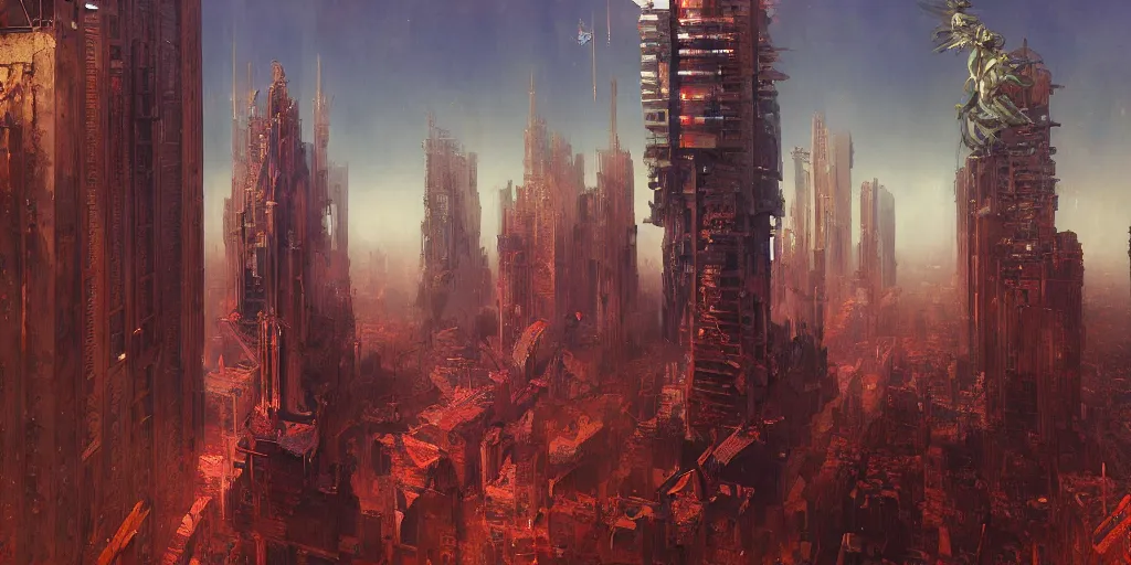 Prompt: supernova, skyscrapers made from metal, ruins, red deset mars, painted by ruan jia, raymond swanland, lawrence alma tadema, zdzislaw beksinski, norman rockwell, jack kirby, tom lovell, alex malveda, greg staples