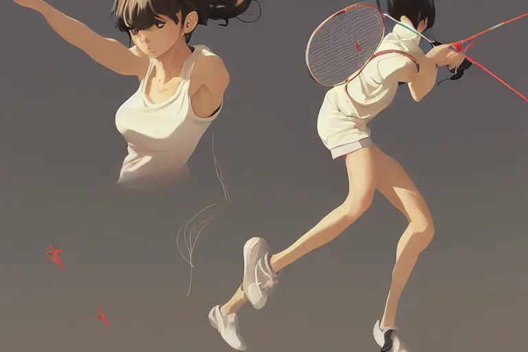 Image similar to badminton, expert high detail concept art character design, perfect proportions defined faces, vivid colors, photorealistic shaded lighting poster ilya kuvshinov, katsuhiro, makoto shinkai, wlop, loish and clamp style, trending on art station, best selling artist