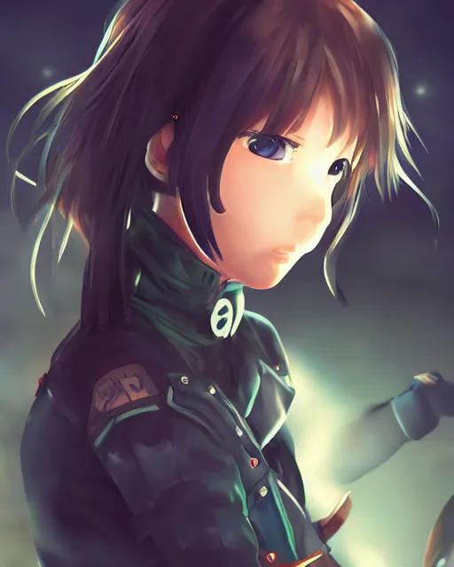 Image similar to full body portrait of anime schoolgirl in mechanic armor in night tokyo by makoto sinkai, perfect face, fine details