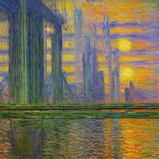 Image similar to cyberpunk in style of Monet,