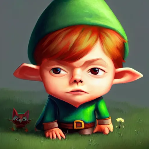 Prompt: cute little boy character inspired in little hood red and link from legend of zelda, digital artwork made by lois van barlee and rhads