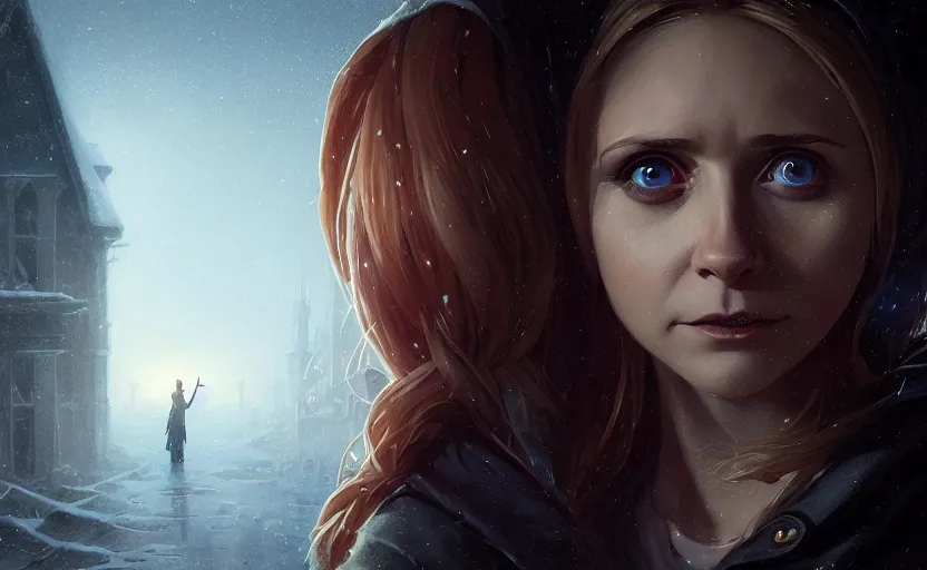 Image similar to highly detailed portrait of buffy the vampire slayer, in 3 0 days of night, stephen bliss, unreal engine, fantasy art by greg rutkowski, loish, rhads, ferdinand knab, makoto shinkai and lois van baarle, ilya kuvshinov, rossdraws, tom bagshaw, global illumination, radiant light, detailed and intricate environment