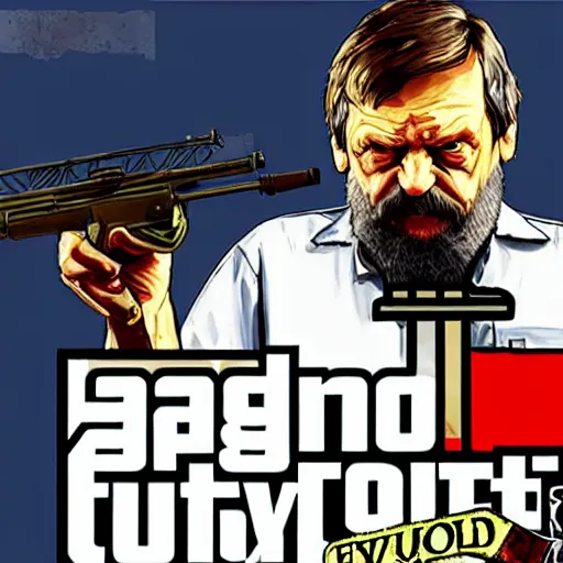 Image similar to Slavoj Žižek in the style of gta v artwork, digital art