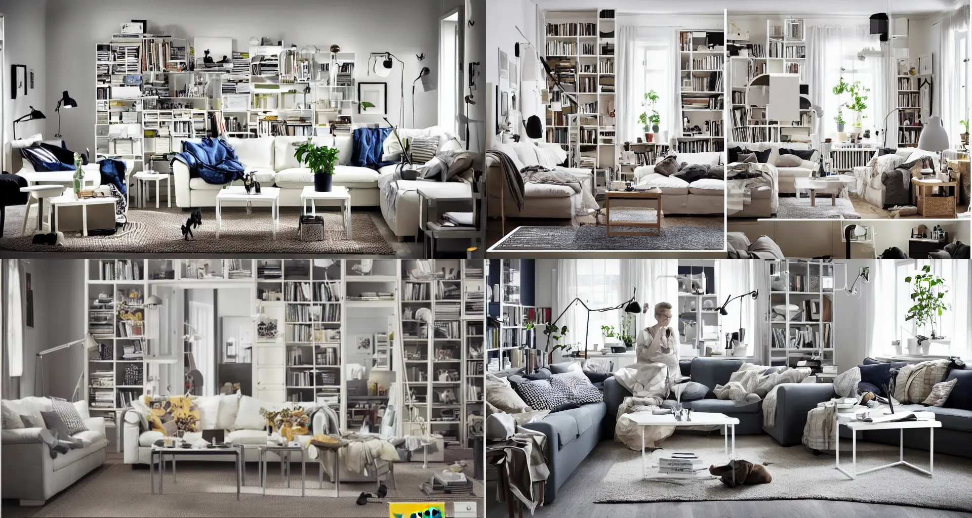 Prompt: IKEA catalogue photo of a living room, by MC Escher