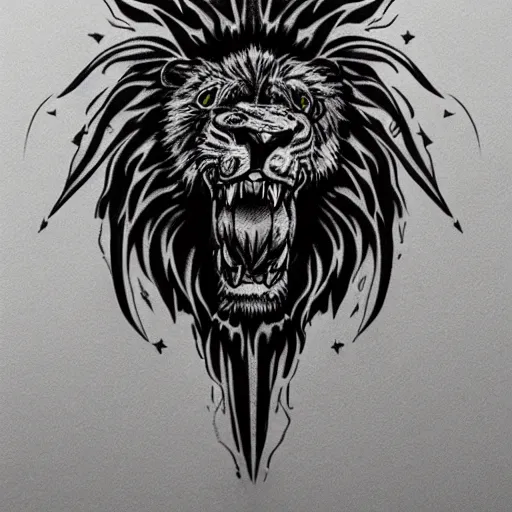 Image similar to Death stranding lion beast, tattoo ink sketch isolated on white background, highly detailed