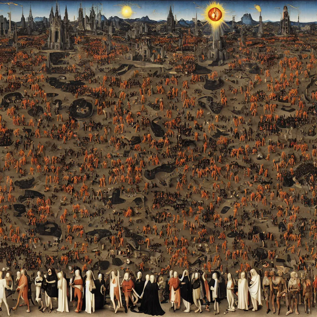 Image similar to hell, hans memling, cyberpunk style