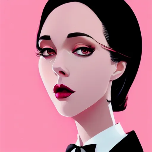 Image similar to young female in black tuxedo, corporate boss, luxury, muted colors, matte print, pastel colors, 2d, ultra highly detailed, smooth, sharp focus, digital art, digital painting, fan art, elegant, artstation, head is centered, by Ilya Kuvshinov