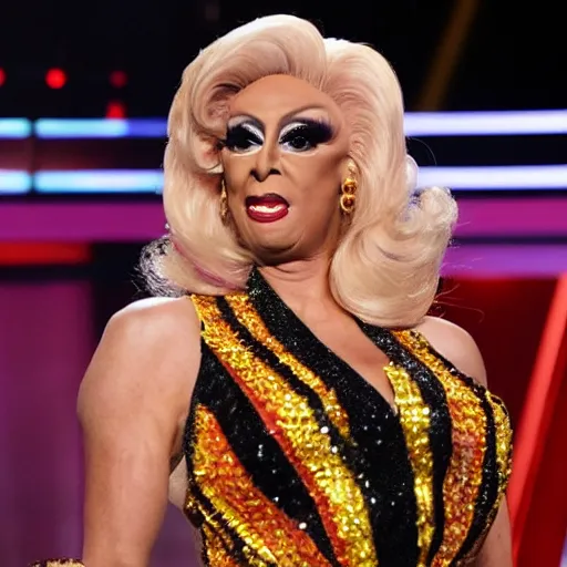 Image similar to donald trump as a guest judge on ru paul's drag race