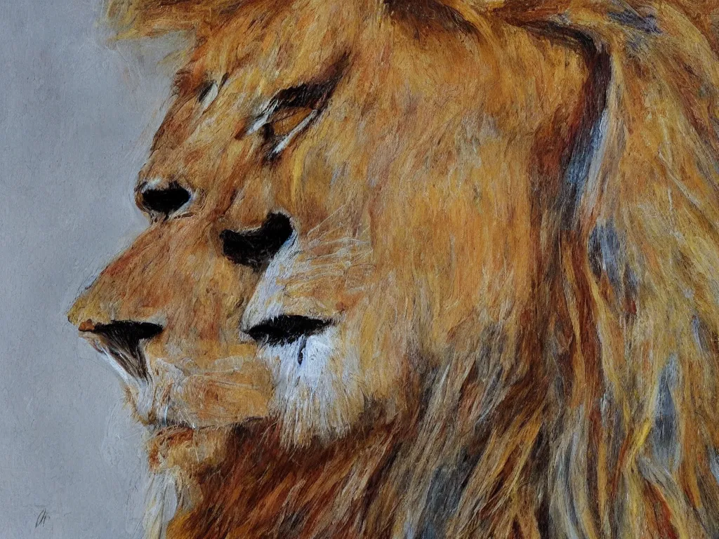 Image similar to an abstract portrait of a lion with a human face wearing a suit, photorealistic